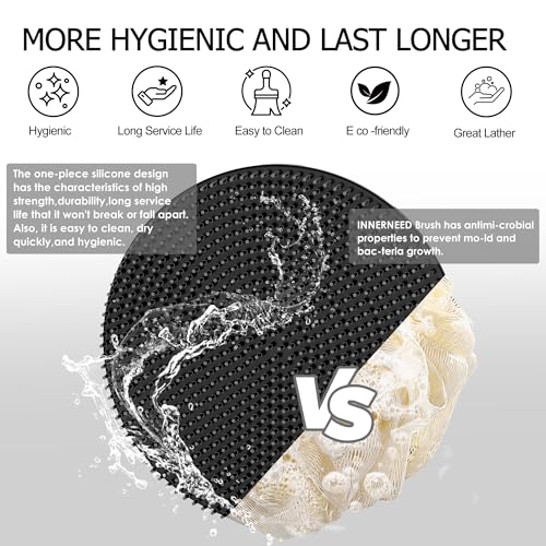 INNERNEED Food-Grade Soft Silicone Body Scrubber Shower Brush Handheld Cleansing Skin Brush, Gentle Exfoliating and Lather Well (Black) - Image 4