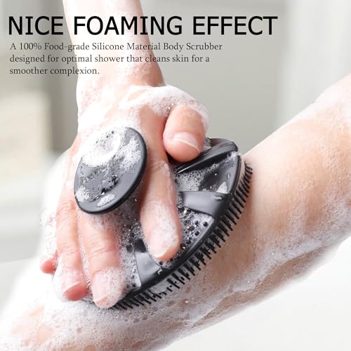 INNERNEED Food-Grade Soft Silicone Body Scrubber Shower Brush Handheld Cleansing Skin Brush, Gentle Exfoliating and Lather Well (Black) - Image 2