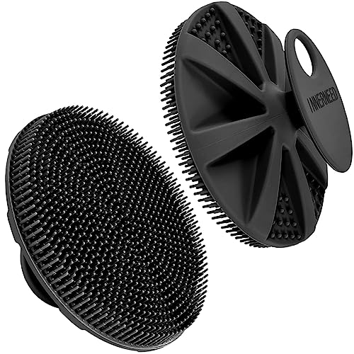 INNERNEED Food-Grade Soft Silicone Body Scrubber Shower Brush Handheld Cleansing Skin Brush, Gentle Exfoliating and Lather Well (Black) - Image 1