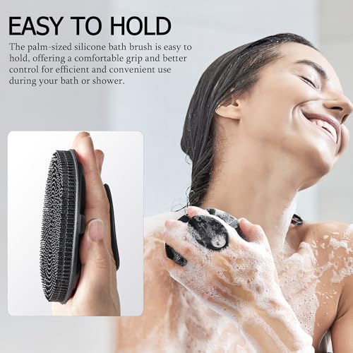 INNERNEED Food-Grade Soft Silicone Body Scrubber Shower Brush Handheld Cleansing Skin Brush, Gentle Exfoliating and Lather Well (Black) - Image 3