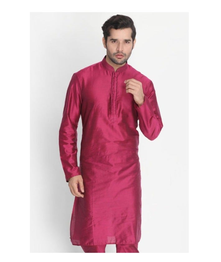 PRASHA Men's Fuchsia Cotton Silk Blend Kurta Only - Image 1