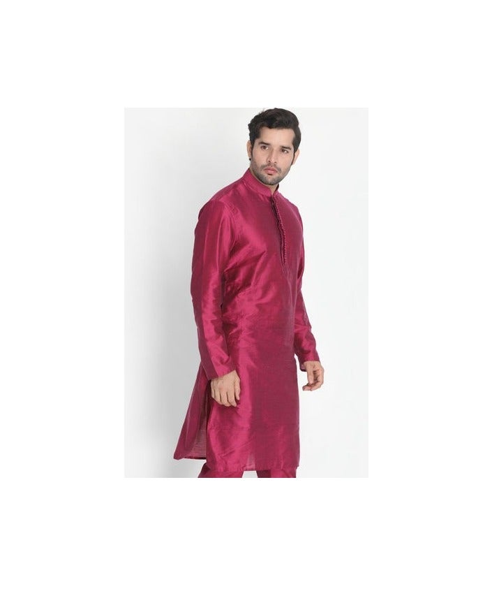 PRASHA Men's Fuchsia Cotton Silk Blend Kurta Only - Image 2