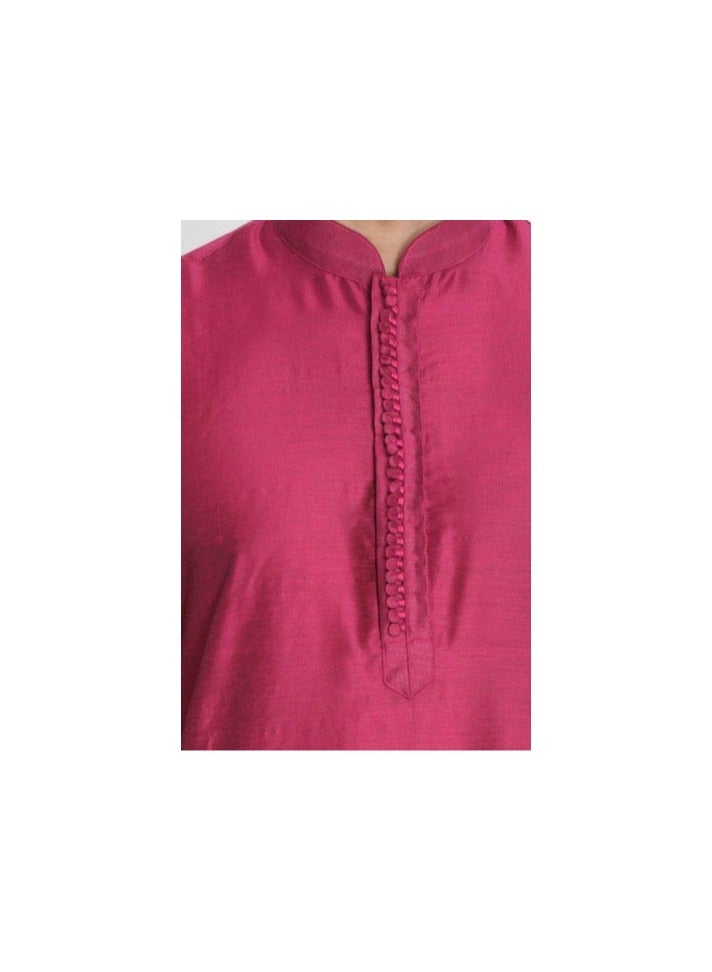 PRASHA Men's Fuchsia Cotton Silk Blend Kurta Only - Image 3