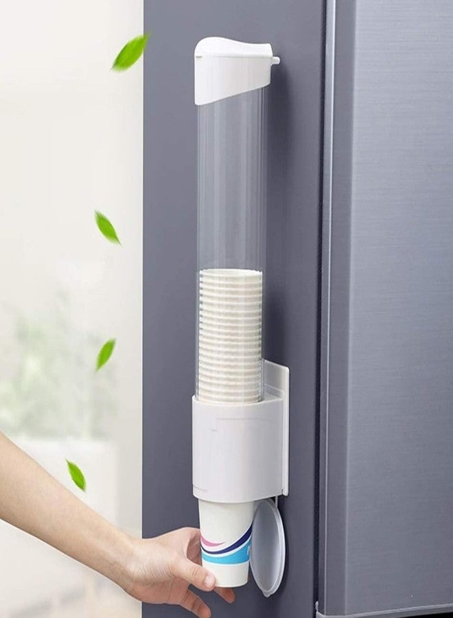 Akshify Paper Cup Dispenser Wall Mounted Plastic Drinking Cup Holder Organizer with Dustproof Cover, Transparent Window and Dual Adhesive or Screw Mount for Home Office Bathroom Water Cooler - Image 1
