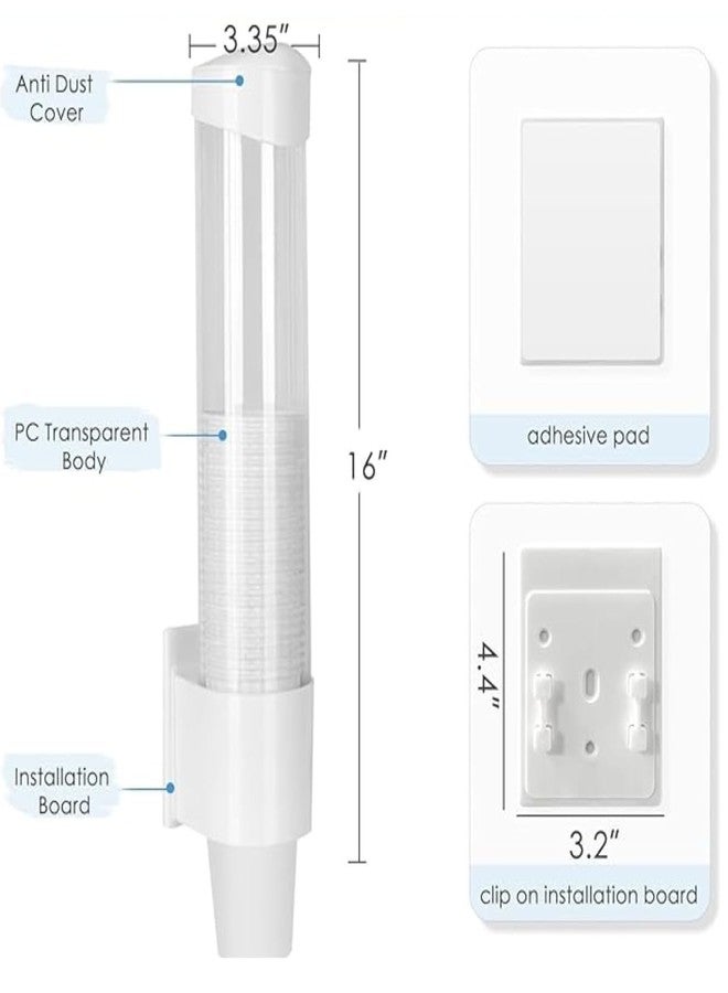 Akshify Paper Cup Dispenser Wall Mounted Plastic Drinking Cup Holder Organizer with Dustproof Cover, Transparent Window and Dual Adhesive or Screw Mount for Home Office Bathroom Water Cooler - Image 2