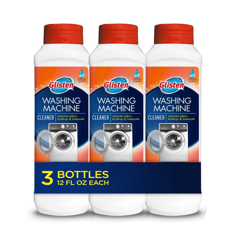 Glisten Washing Machine Cleaner, Helps Remove Odor, Buildup, and Limescale, Fresh Scent, Made in the USA, 12 Ounce Bottle, 3-Pack - Image 1