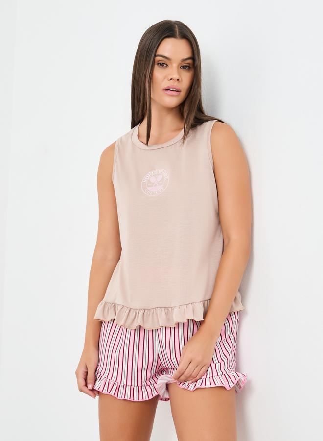 ستايلي طقم تانك مزين بكشكشة وشورت مخطط - Image 1