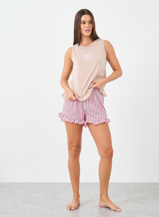 ستايلي طقم تانك مزين بكشكشة وشورت مخطط - Image 2