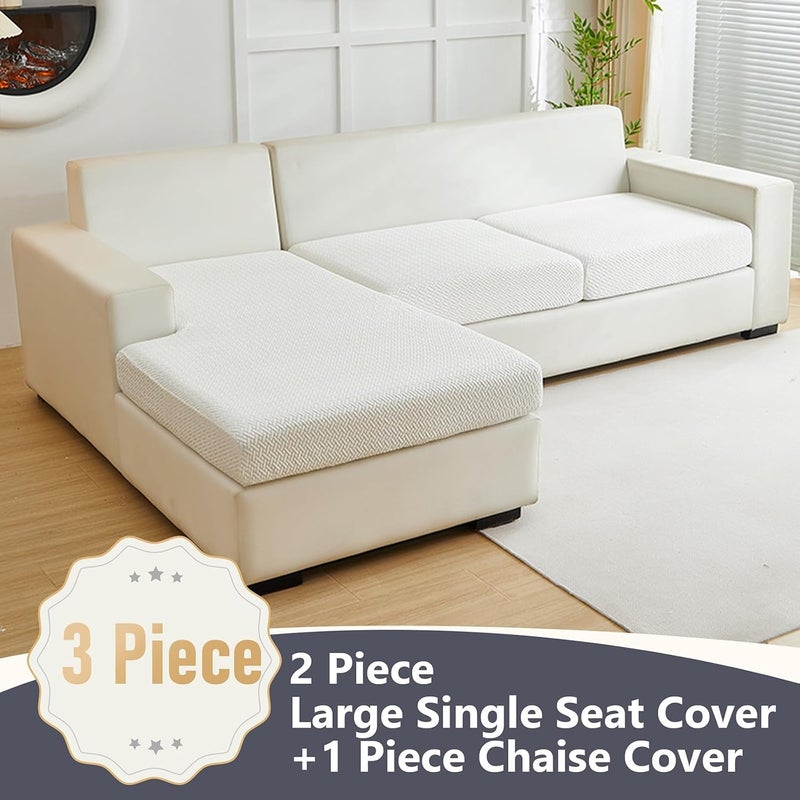 Yoovat Couch Cushion Covers for Sofa Couch Covers Wear-Resistant Universal Sofa Cover Washable Stretch for Sectional Slipcovers (Texture-Cream White, 2 Seats + Chaise Cover) - Image 2