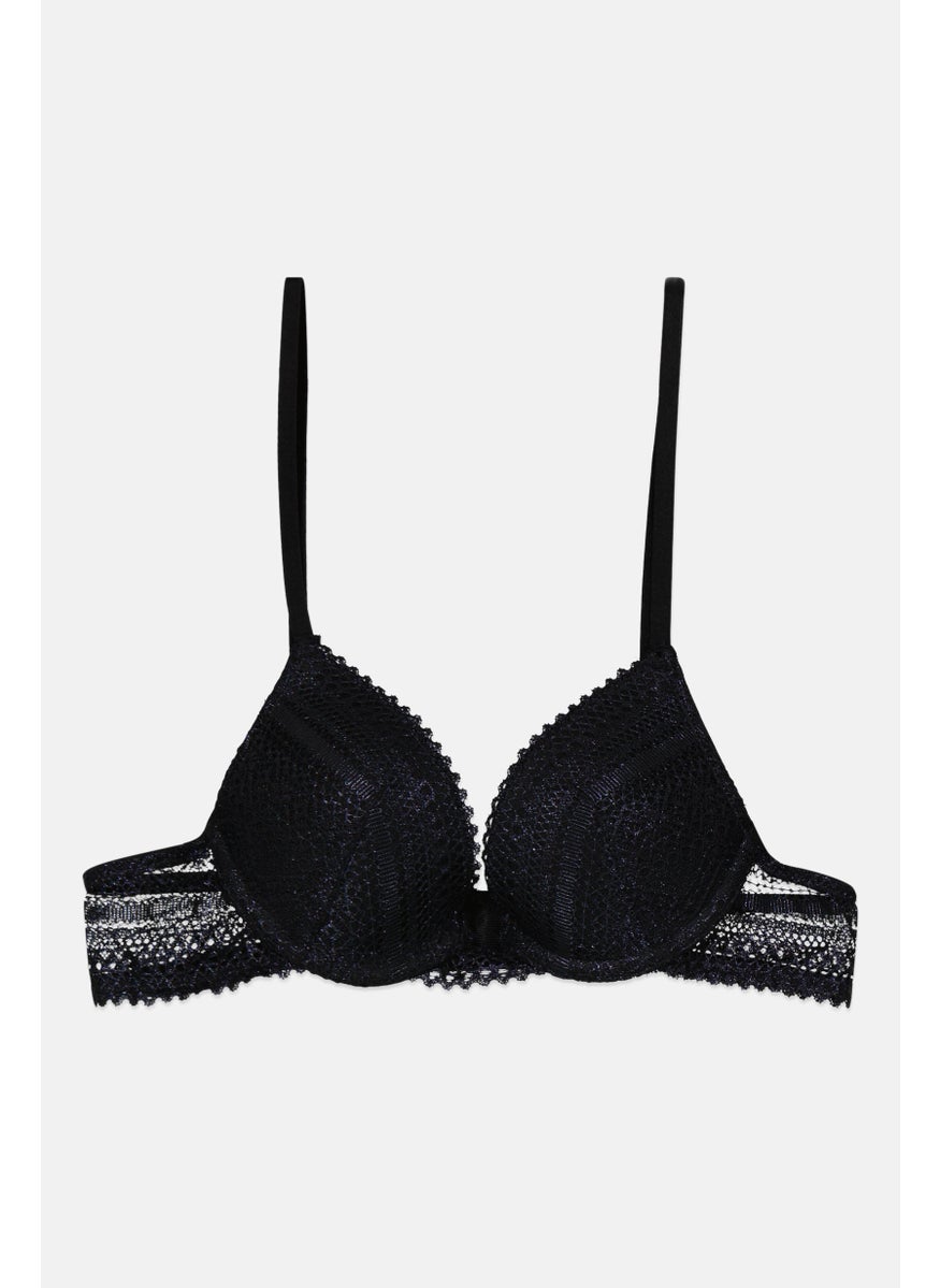 Etam Women Padded Lace Bra, Navy  - Image 1