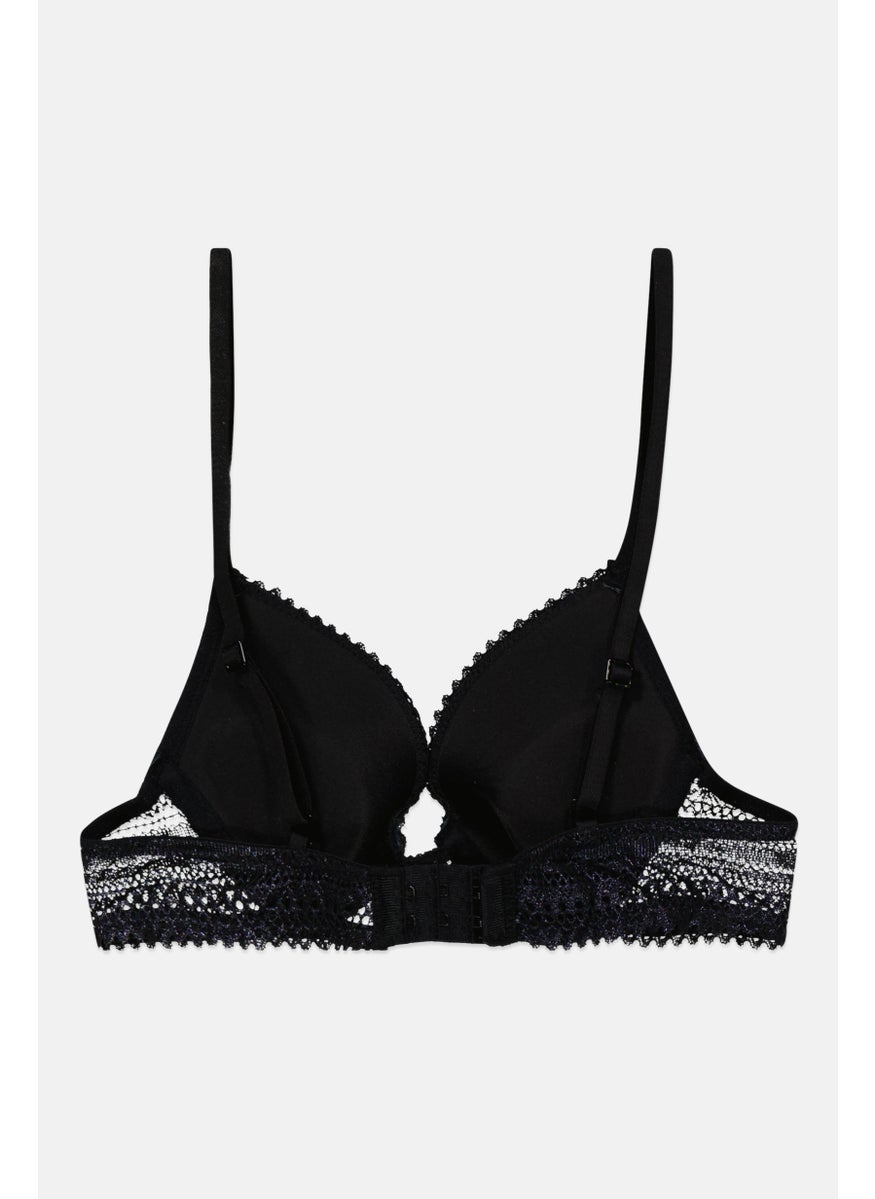 Etam Women Padded Lace Bra, Navy  - Image 2