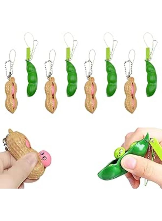 سلسلة مفاتيح Zhuporn مكونة من 8 قطع على شكل فاصولياء صريرية، سلسلة مفاتيح لتخفيف التوتر، ألعاب إسفنجية على شكل فاصولياء صريرية، قلادة مفاتيح للهاتف المحمول، تقلل القلق والتوتر