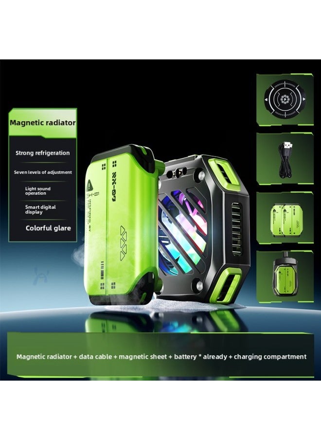 Generic Magnetic Suction Mobile Phone Radiator Water Cooling Fan Game Live Dedicated Ultra-quiet Semiconductor Cooling Artifact Wholesale-Color:X111 Magnetic Radiator-[charging Green] + Charging Compartment + 2 Batteries  - Image 1
