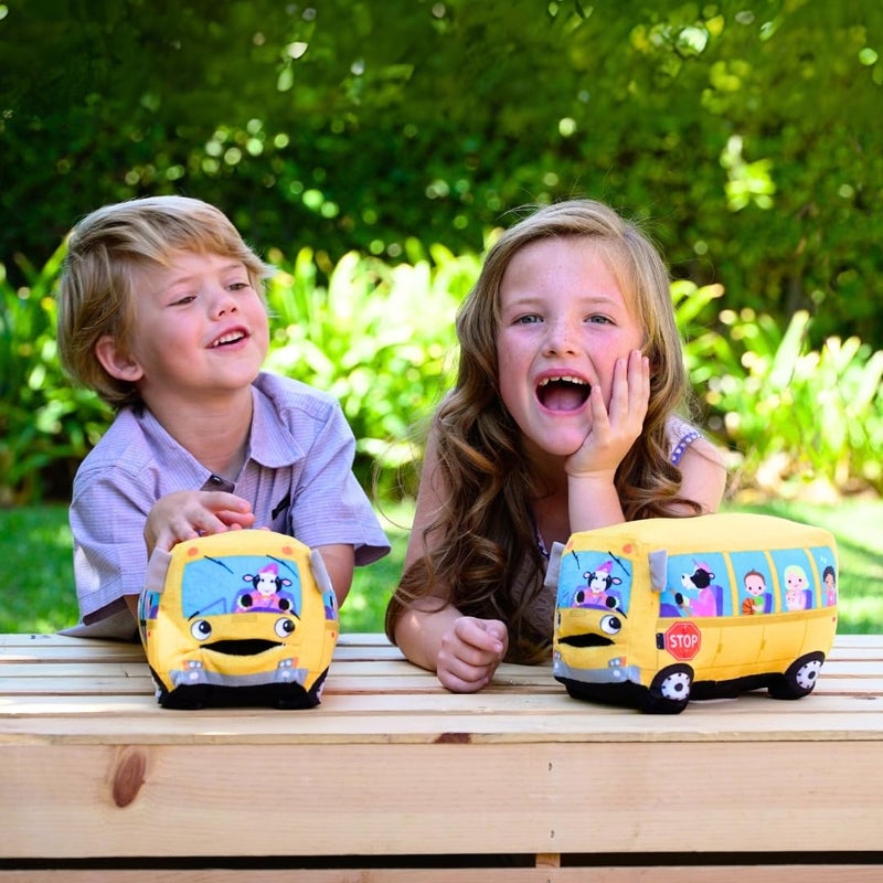 Cuddle Barn كادلي بارن | حافلة مدرسية متحركة 8" دمية محشوة تغني | تتحرك الفم وتضيء العيون | تغني "عجلات الحافلة" - Image 4