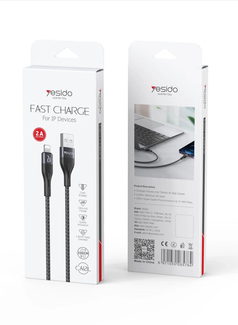 يسيدو كابل بيانات شحن سريع من Yesido CA121C 2A USB إلى USB-C / Type-C – بطول 1 متر للشحن السريع ونقل البيانات - Image 4