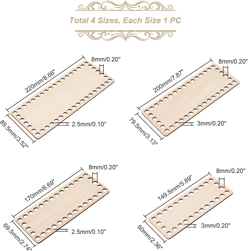 كلاراكو قاعدة حقيبة كروشيه خشبية من Klarako بأربعة أحجام، قاعدة حقيبة سلة خشبية مستطيلة، قاعدة سلة خشبية فارغة، وسادة تشكيل، لوحة حقيبة يد منسوجة يدويًا مع فتحات لخيوط الحياكة اليدوية ولوازم النسيج - Image 2