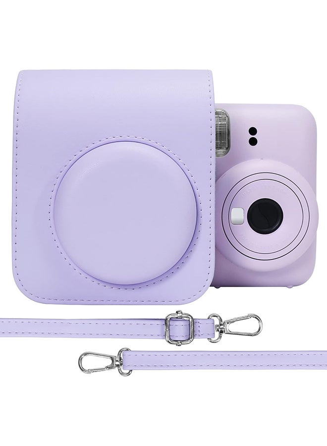O Ozone PU Leather Camera Case for Fujifilm Instax Mini 12 Instant Camera | Protective Camera Cover with Adjustable Shoulder Strap - Lilac Purple  - Image 1