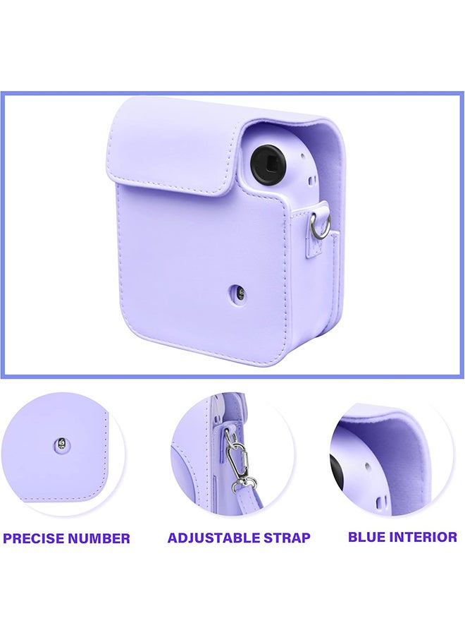 O Ozone PU Leather Camera Case for Fujifilm Instax Mini 12 Instant Camera | Protective Camera Cover with Adjustable Shoulder Strap - Lilac Purple  - Image 4