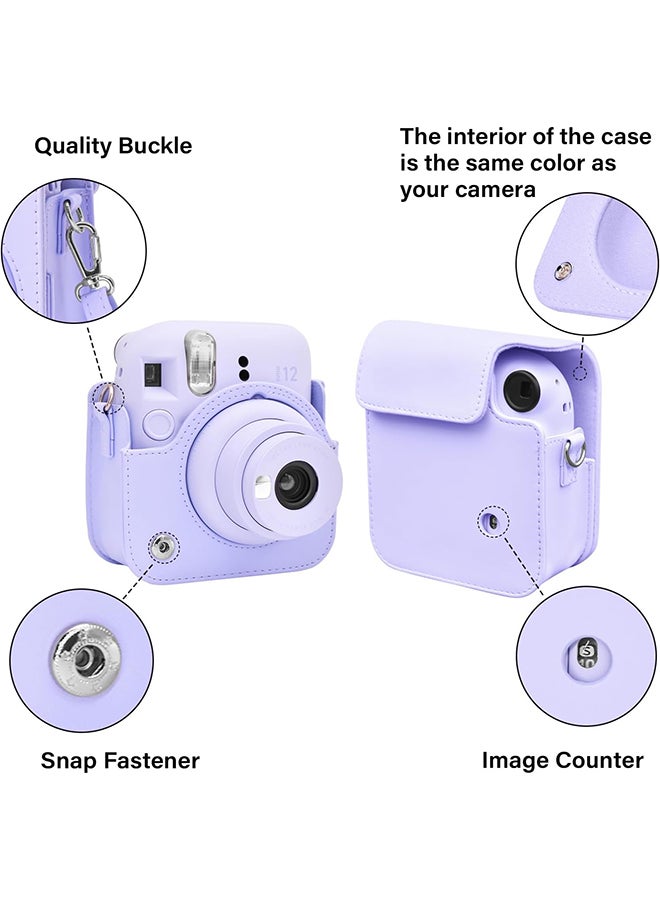 O Ozone PU Leather Camera Case for Fujifilm Instax Mini 12 Instant Camera | Protective Camera Cover with Adjustable Shoulder Strap - Lilac Purple  - Image 5