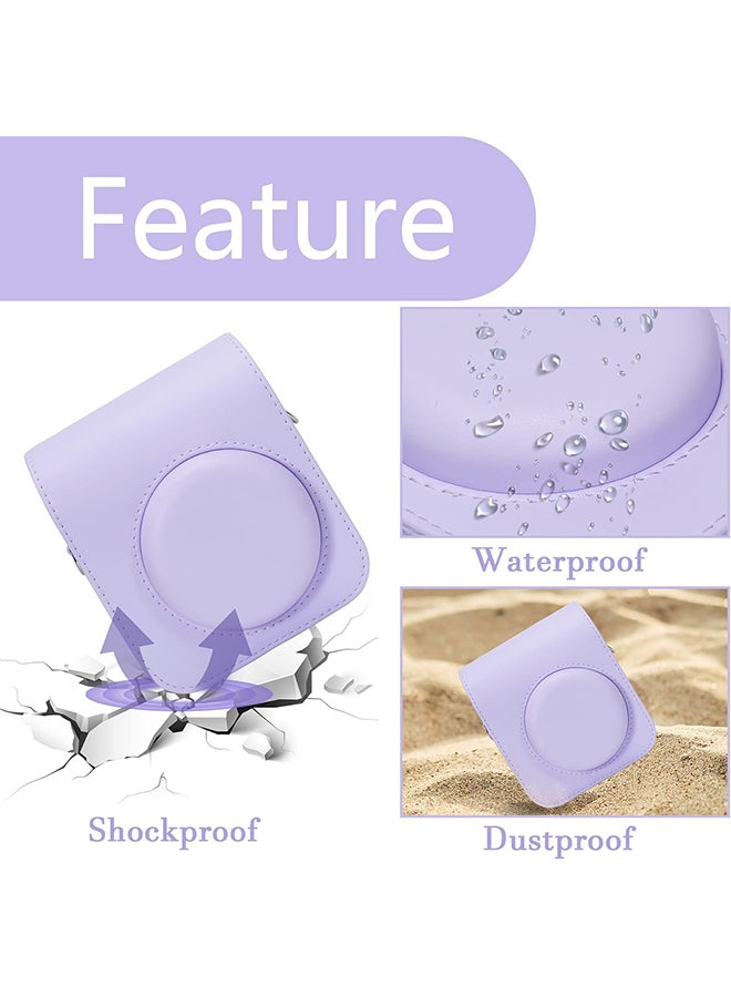 O Ozone PU Leather Camera Case for Fujifilm Instax Mini 12 Instant Camera | Protective Camera Cover with Adjustable Shoulder Strap - Lilac Purple  - Image 3