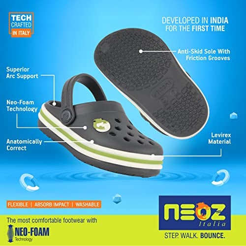 Neoz Casual Slingback Clogs for Kids with Soft Sole | Slip-On Breathable, Lightweight | Comfortable & Durable | Stylish Indoor & Outdoor Sandals Clogs for Kids, K-BEACH-CARBON-MINT_8 - Image 3