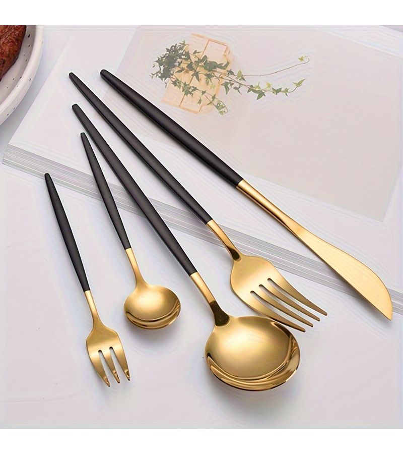 Golden 30 Piece Stainless Steel Cutlery Set Dinner Knife Fork Spoon Coffee Spoon Fruit Fork Hotel Restaurant Portuguese Cutlery - Image 4