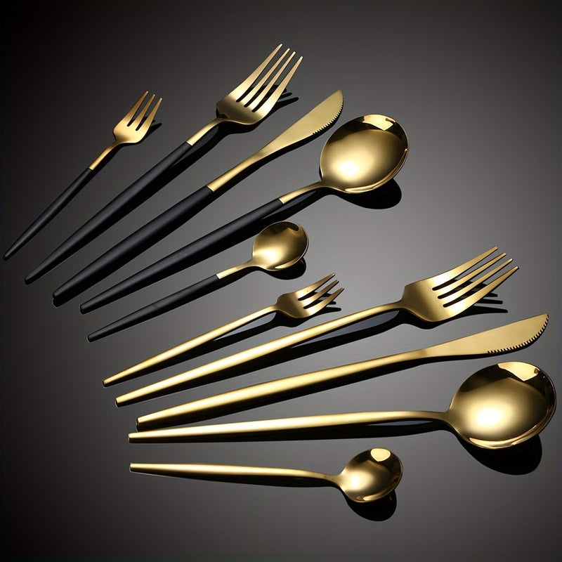 Golden 30 Piece Stainless Steel Cutlery Set Dinner Knife Fork Spoon Coffee Spoon Fruit Fork Hotel Restaurant Portuguese Cutlery - Image 2