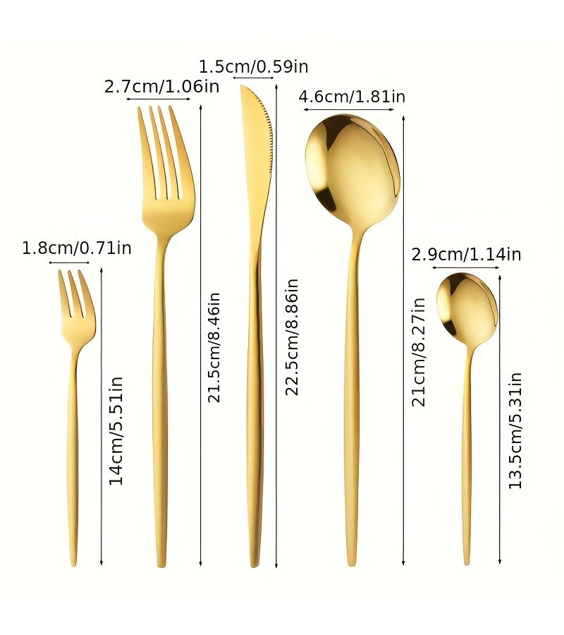 Golden 30 Piece Stainless Steel Cutlery Set Dinner Knife Fork Spoon Coffee Spoon Fruit Fork Hotel Restaurant Portuguese Cutlery - Image 3