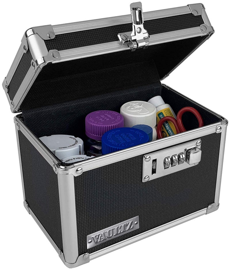 Vaultz Medicine Lock Box - 5 x 7 x 5 Inches - Secure Cabinet Safe with Combination Lock - Ideal for Medications and Small Valuables - Black - Image 1