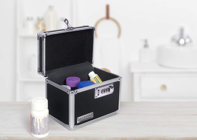 Vaultz Medicine Lock Box - 5 x 7 x 5 Inches - Secure Cabinet Safe with Combination Lock - Ideal for Medications and Small Valuables - Black - Image 2