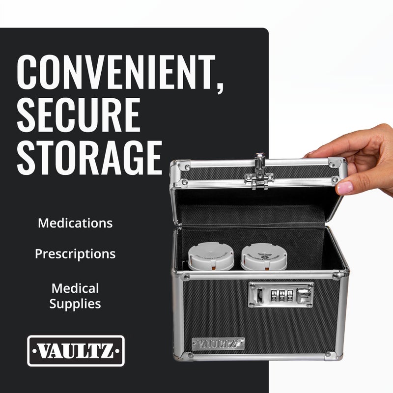 Vaultz Medicine Lock Box - 5 x 7 x 5 Inches - Secure Cabinet Safe with Combination Lock - Ideal for Medications and Small Valuables - Black - Image 3
