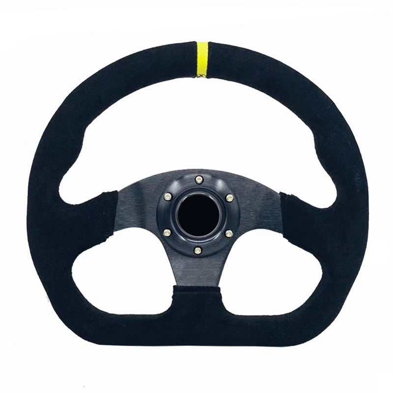 YEHICY 125 D Shape Car Racing Steering Wheel Suede Leather Flat Drift Sports Steering Wheel With Aluminum Bracket and Horn Button