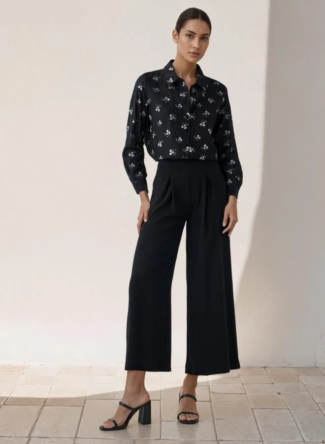 سبلاش فيڤ قميص فيسكوز مطرز بياقة مقاس عادي