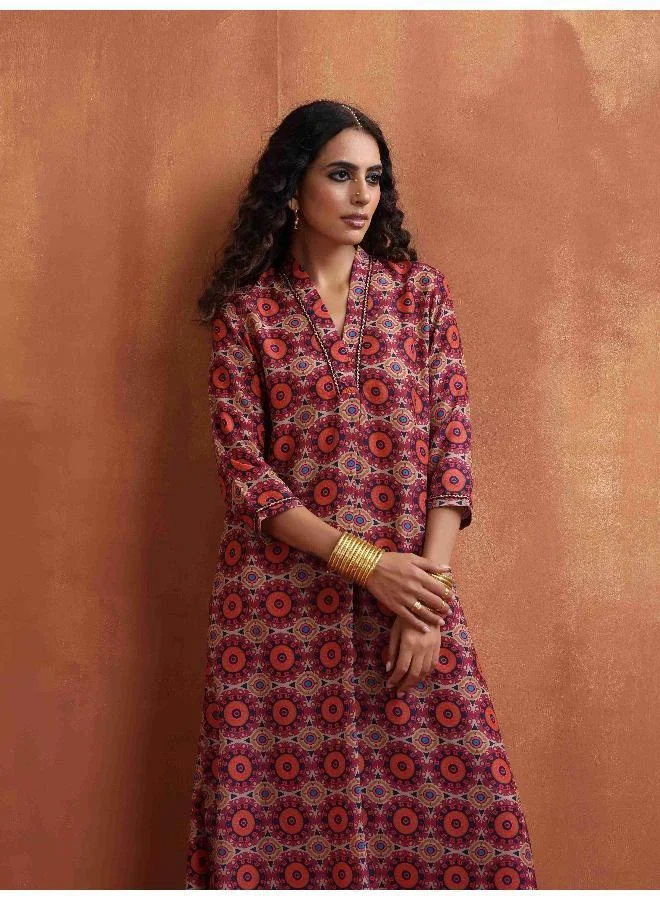 ترو برونز trueBrowns Beige Print Straight Kurta Set