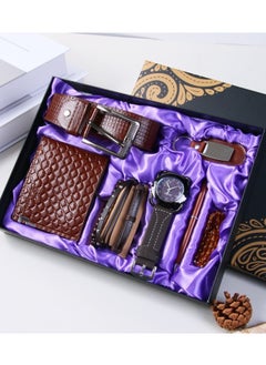 OLUDENIZ Corporate Luxury 7 Leather Sets Watch Wallet Belt Bracelet Key Chain Ballpoint Pen Rosary Box For Present Business Men Gift Set  - Image 4