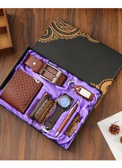 OLUDENIZ Corporate Luxury 7 Leather Sets Watch Wallet Belt Bracelet Key Chain Ballpoint Pen Rosary Box For Present Business Men Gift Set  - Image 1