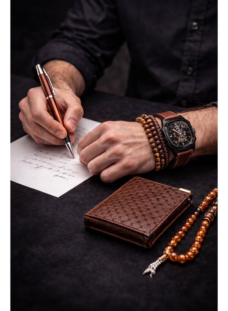 OLUDENIZ Corporate Luxury 7 in 1 Leather Sets Watch Wallet Belt Bracelet Key Chain Ballpoint Pen Rosary Box For Present Business Men Gift Set - Image 2