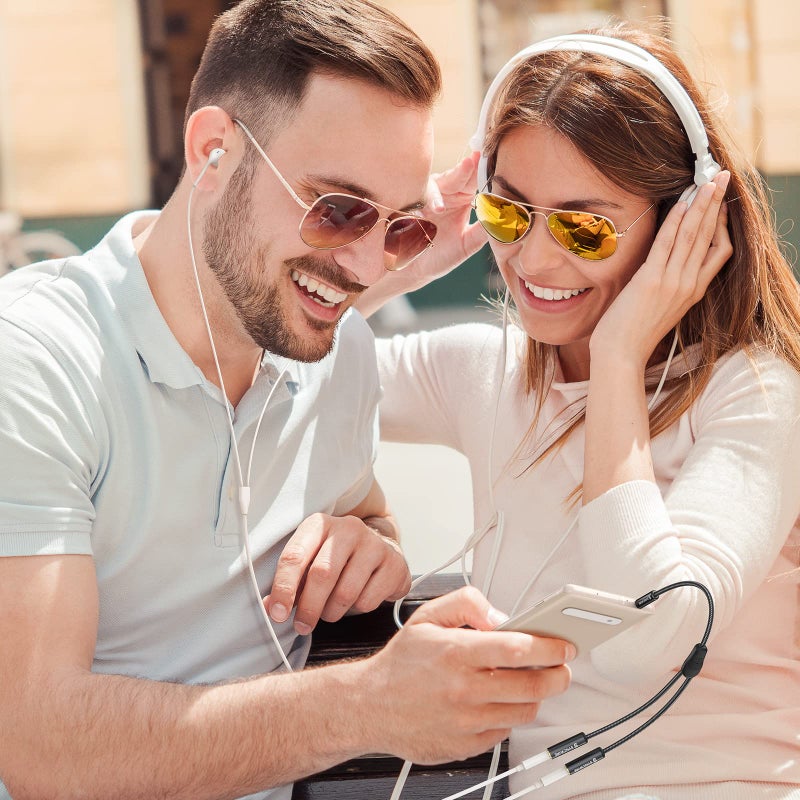 ساينك واير موصل سماعات سينكواير، كابل تمديد مضفر من النايلون، موصل صوت ستيريو Y (صوت Hi-Fi)، 3.5 مم ذكر إلى 2 منفذ 3.5 مم أنثوي لموزع سماعات الرأس للهواتف، PS4، سويتش، الأجهزة اللوحية والمزيد - Image 3