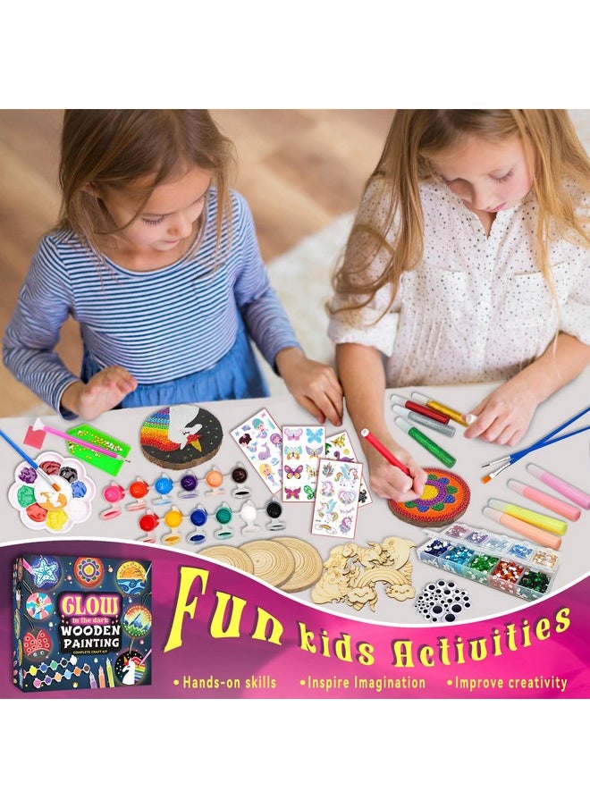Klmars - Kids Wooden Painting Kitglow In The Darkarts & Crafts Gifts For Boys Girls Ages 512Wood Slice Craft Activities Kits Creative Art Toys For 5 6 7 8 9 10 11 & 12 Year Old Kids - Image 1