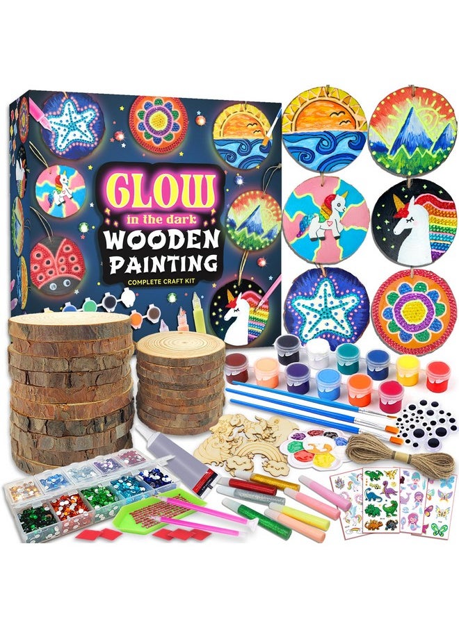 Klmars - Kids Wooden Painting Kitglow In The Darkarts & Crafts Gifts For Boys Girls Ages 512Wood Slice Craft Activities Kits Creative Art Toys For 5 6 7 8 9 10 11 & 12 Year Old Kids - Image 1