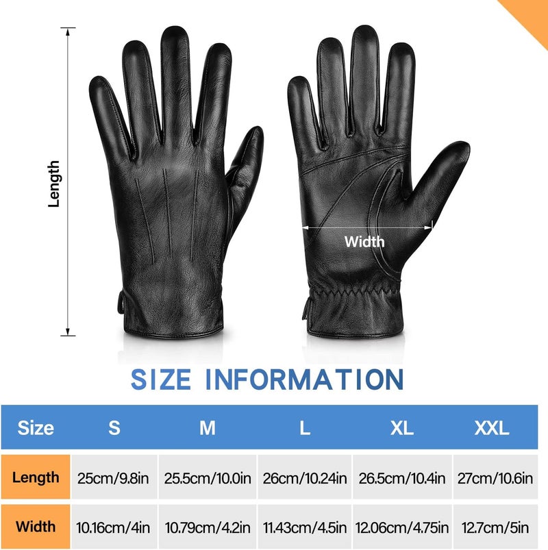 Alepo Genuine Sheepskin Leather Gloves for Men - Winter Warm Touchscreen Texting Cashmere Lined Driving Gloves, Black, XL - Image 5