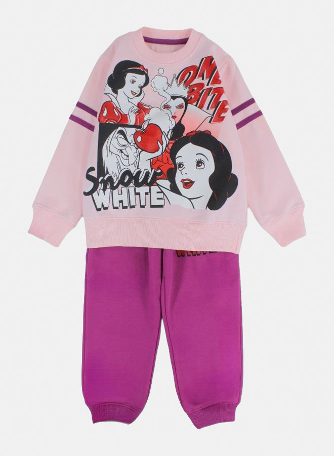 Girls Cotton Pajama Set - Pink with Snow White Design - Image 1