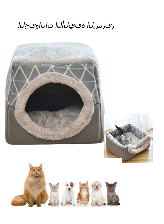Generic Pet dog cat bed, indoor cat bed, foldable small dog bed, large cat house, suitable for pet cat house folding cat bed, pet dog cat bed, dog house, dog warming pad basket (gray)  - Image 1