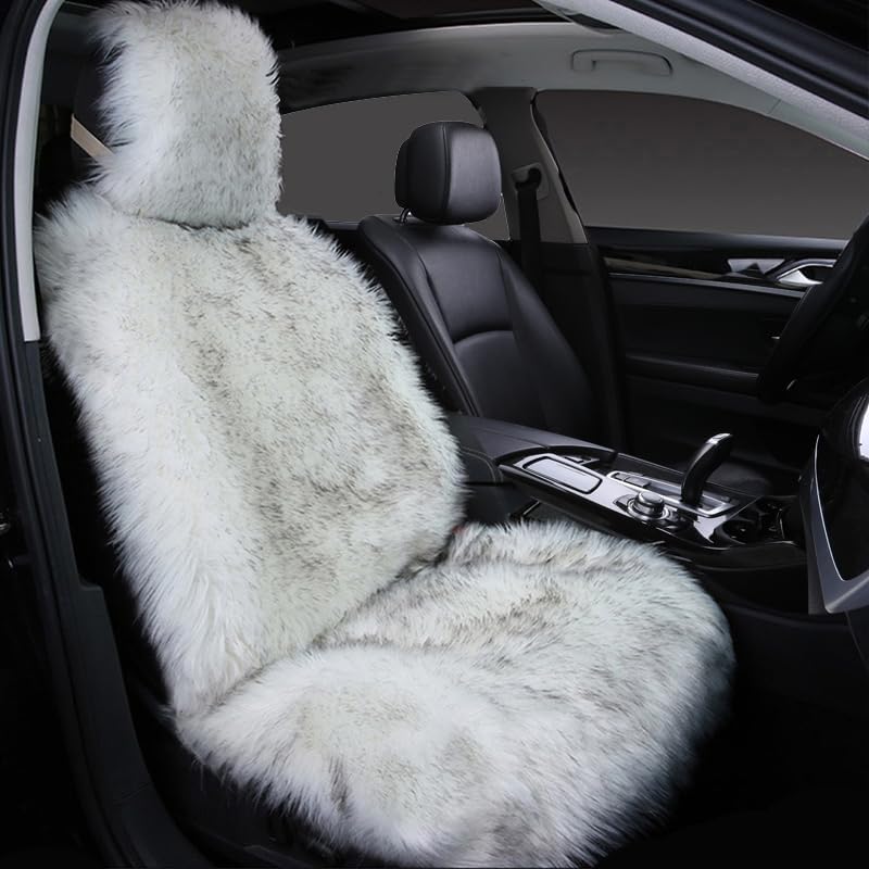 Maple's Maples Faux Sheepskin Wool Fur Car Seat Cover - Universal Fit for Cars, SUVs, and Trucks (White Gray) - Image 1