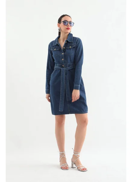 باني جينز Women Belted Long Sleeve Dress