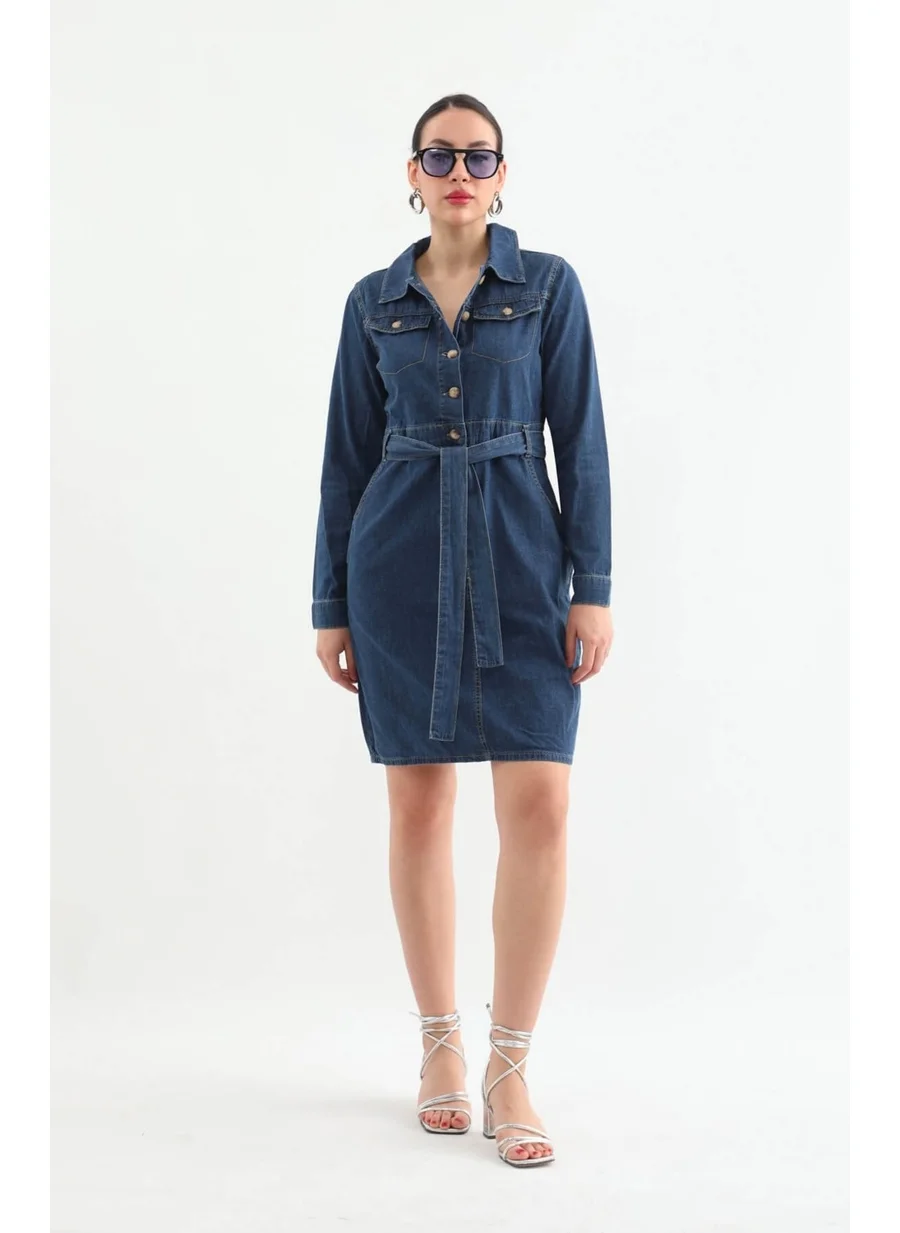 باني جينز Women Belted Long Sleeve Dress