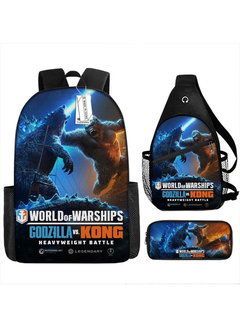 general 3-Piece Godzilla VS Kong 3D Print Backpack Set - Image 1