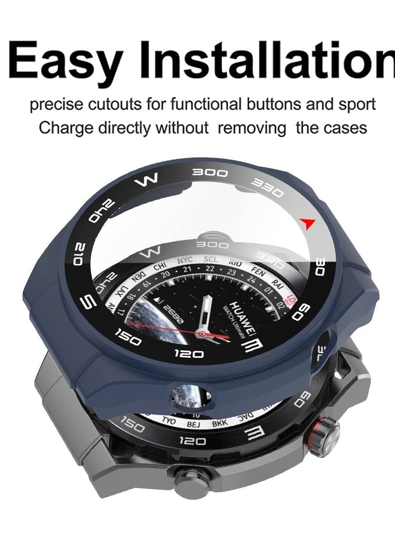 2 Pack Case with Tempered Glass Screen Protector for Huawei Watch Ultimate, 360° All-Round Protective Cover, Ultra-Thin PC Case in Black and Blue - Image 2