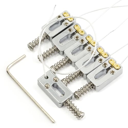 Domofa Piezo Bridge Pickup Upgraded Version Guitar Tremolo Bridge Saddles with Piezo Pickup 10.5mm String Spacing for Strat or Tele Electric Guitar Chrome - Image 1