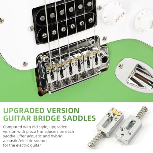 Domofa Piezo Bridge Pickup Upgraded Version Guitar Tremolo Bridge Saddles with Piezo Pickup 10.5mm String Spacing for Strat or Tele Electric Guitar Chrome - Image 3